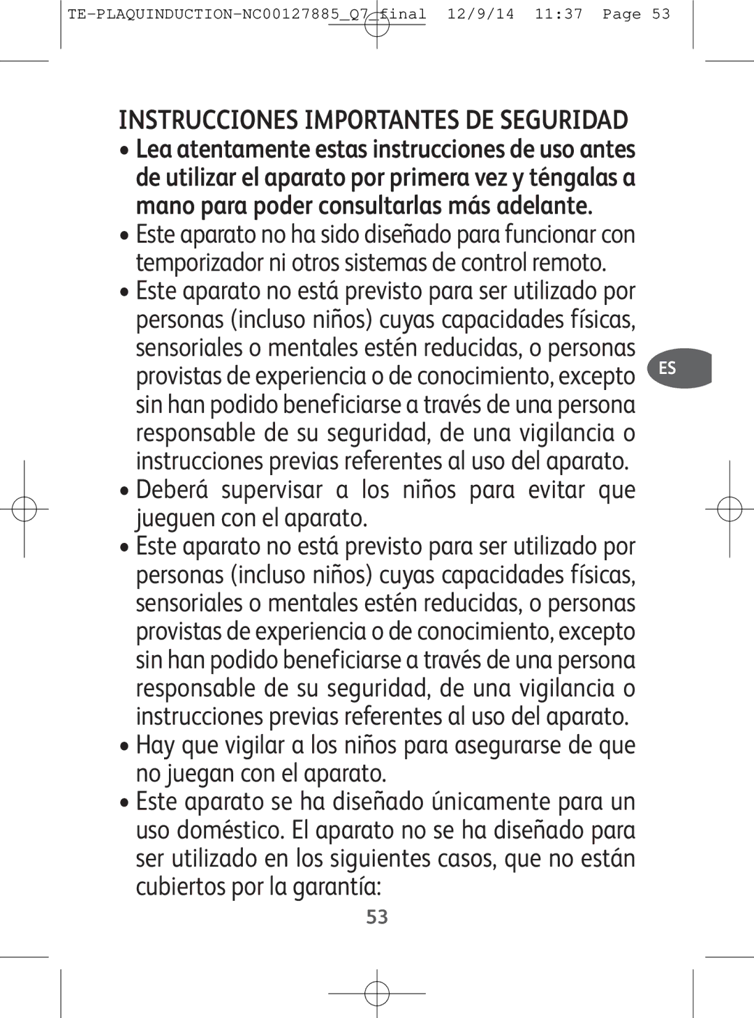 Tefal IH201866, IH201865, IH201840, IH201812 manual Instrucciones Importantes DE Seguridad 