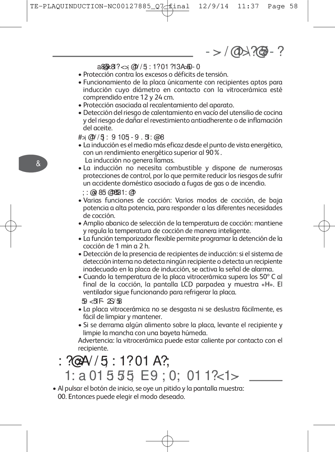 Tefal IH201840, IH201865, IH201866, IH201812 manual Características, Instrucciones de uso, Menú de inicio y modo de espera 