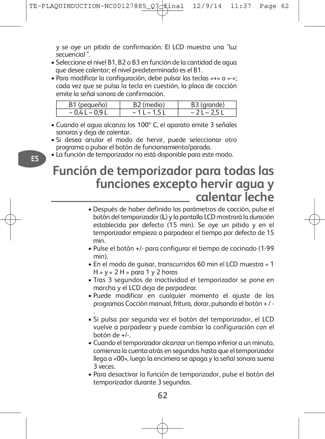 Tefal IH201840, IH201865, IH201866, IH201812 manual TE-PLAQUINDUCTION-NC00127885Q7final 12/9/14 1137 