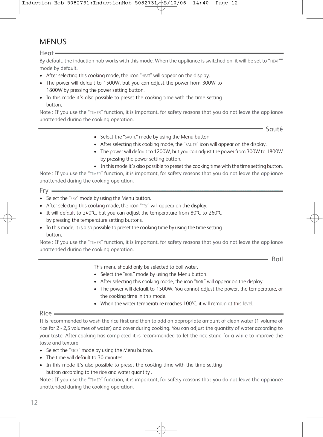 Tefal IH700031, IH700071, IH700072, OF1608TH, OV321031, IH700030 manual Heat, Fry, Boil, Rice 