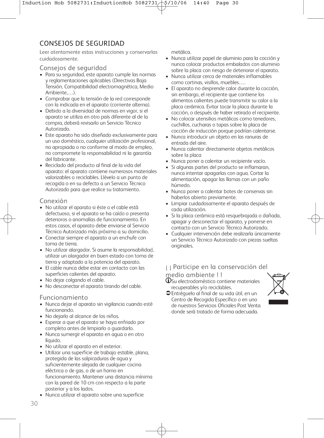 Tefal IH700031, IH700071, IH700072, OF1608TH, OV321031 Consejos DE Seguridad, Consejos de seguridad, Conexión, Funcionamiento 