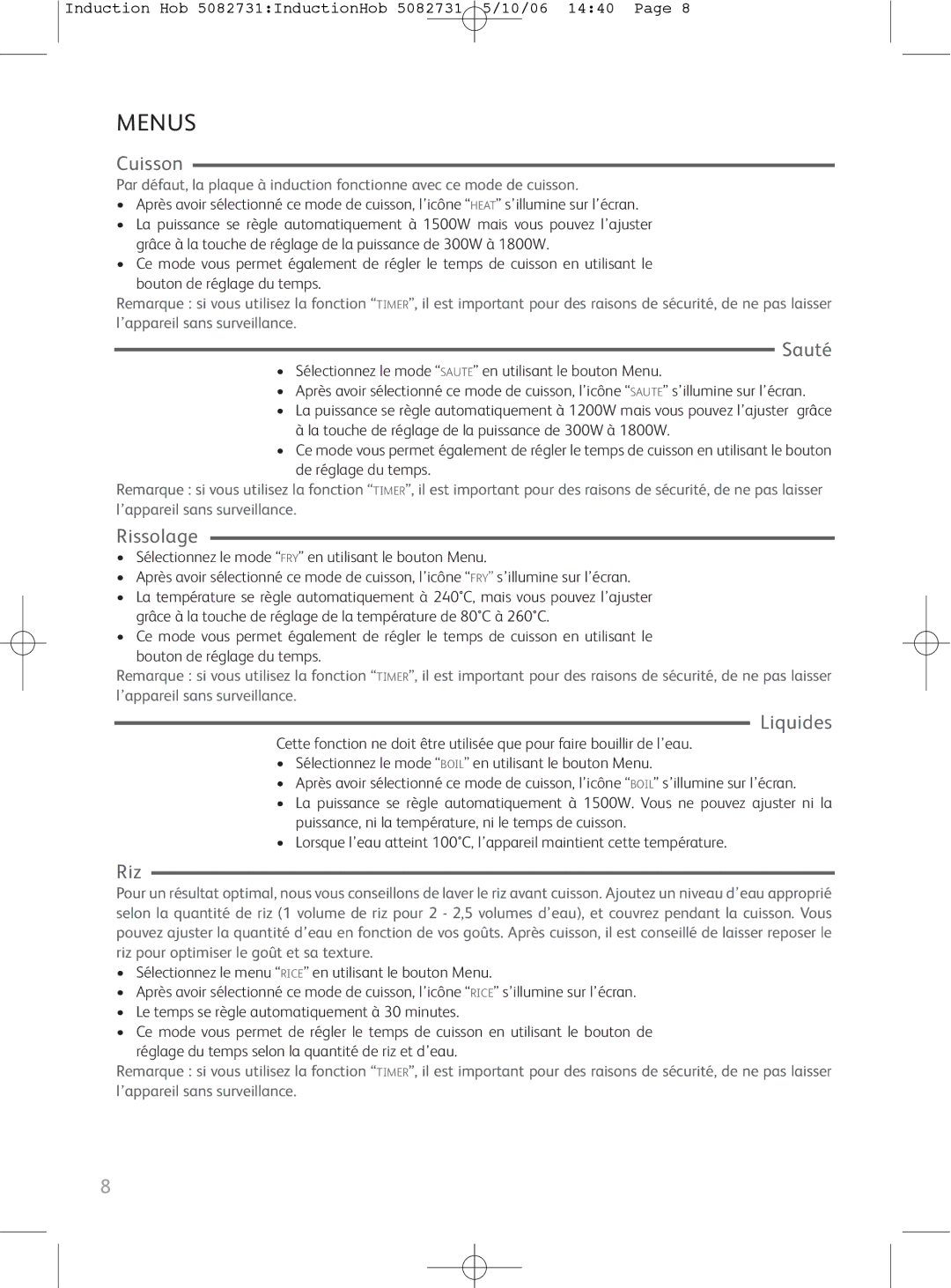 Tefal IH700072, IH700031, IH700071, OF1608TH, OV321031, IH700030 manual Menus 