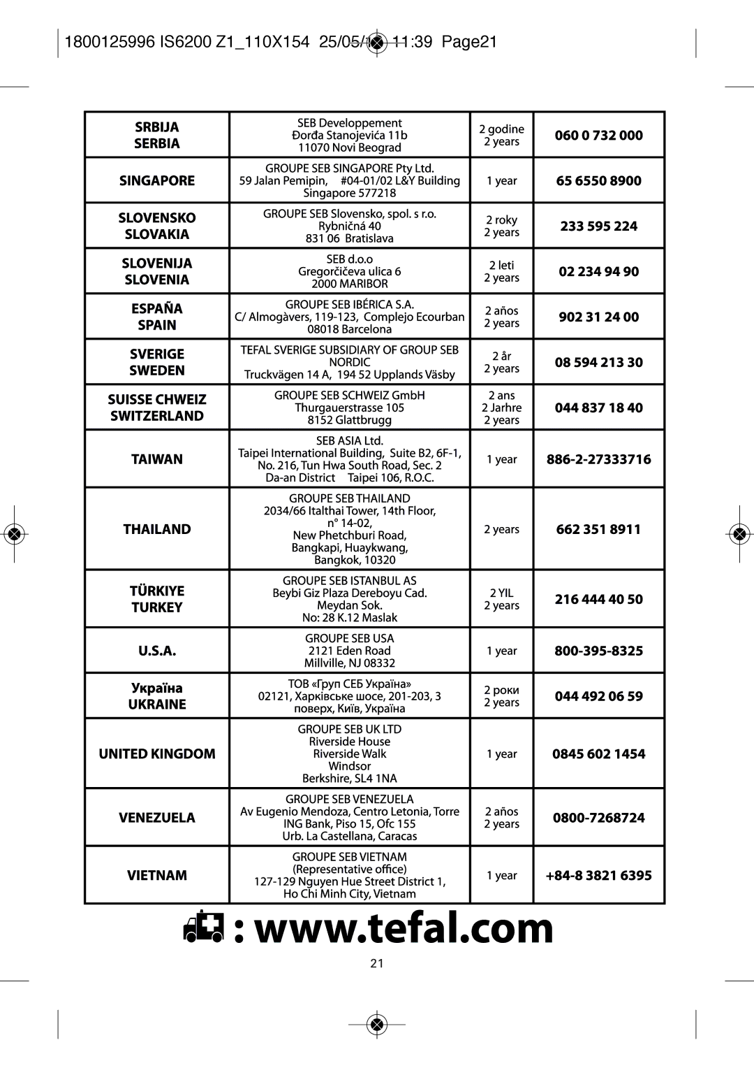 Tefal IS6200CGS, IS6200Z1, IS6300M1, IS6300Q1, IS6300U2, IS6350T1, IS6300U1 1800125996 IS6200 Z1110X154 25/05/12 1139 PAGE21 