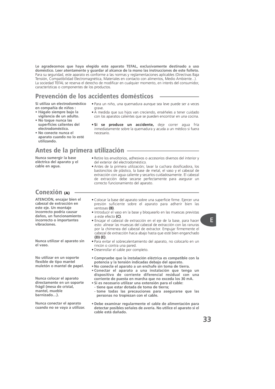 Tefal KD300084, KD300056, KD300083 Prevención de los accidentes domésticos, Antes de la primera utilización, Conexión a 