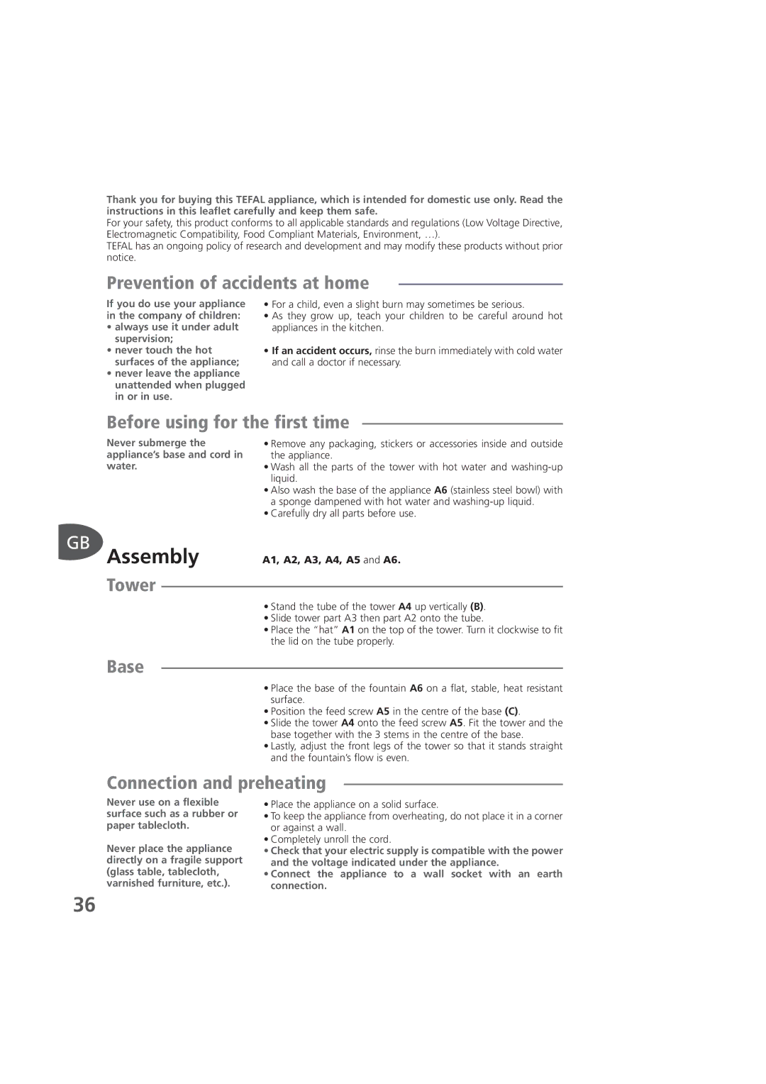 Tefal KD400083, KD400084, KD400012 Assembly, Prevention of accidents at home, Before using for the first time, TR Tower 