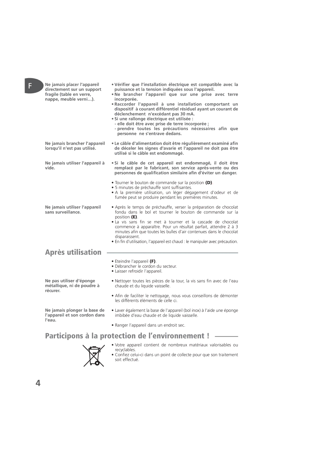 Tefal KD400084, KD400083, KD400012 manual Après utilisation, Participons à la protection de l’environnement 