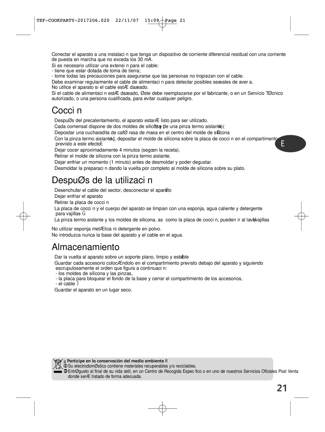 Tefal KD500012 Cocción, Después de la utilización, Almacenamiento, ¡¡ Participe en la conservación del medio ambiente 