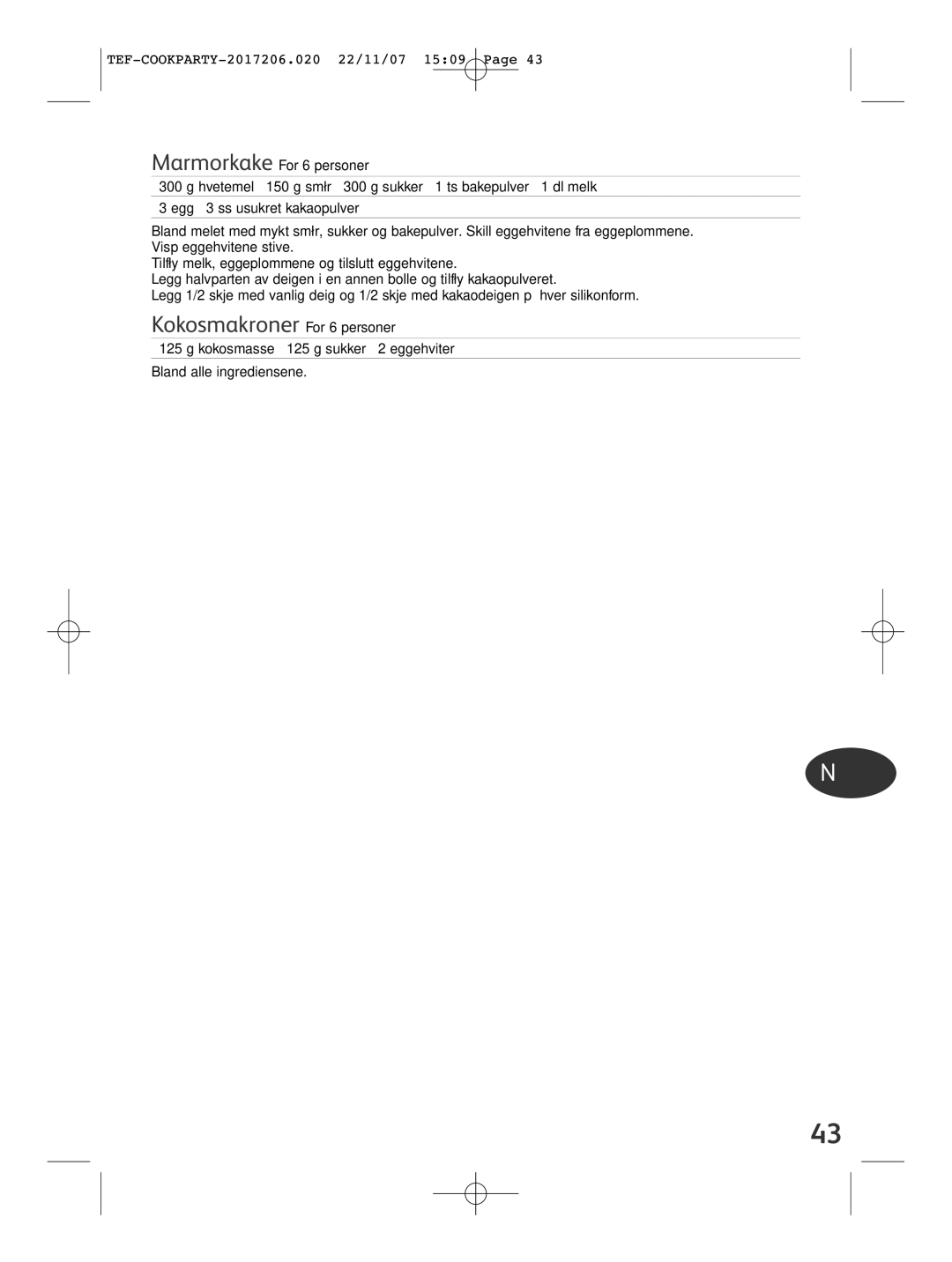 Tefal KD500012 manual Kokosmakroner For 6 personer 