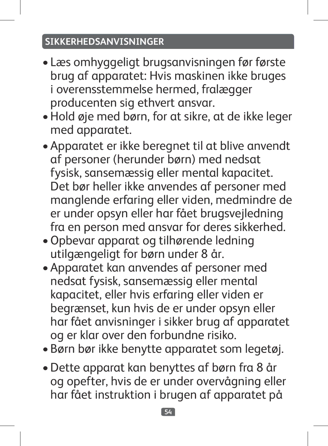 Tefal KI501DKR manual Sikkerhedsanvisninger 