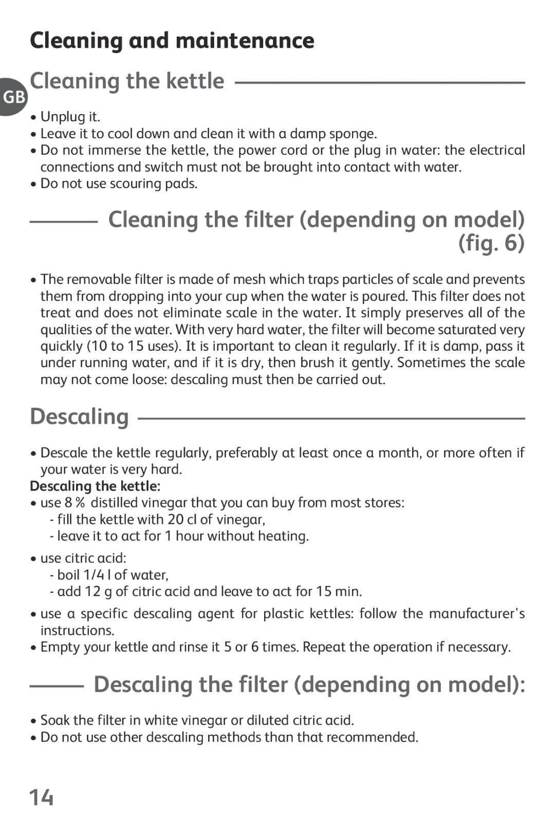 Tefal KO1021KR, KO102140 manual Cleaning and maintenance, Cleaning the kettle, Descaling the filter depending on model 