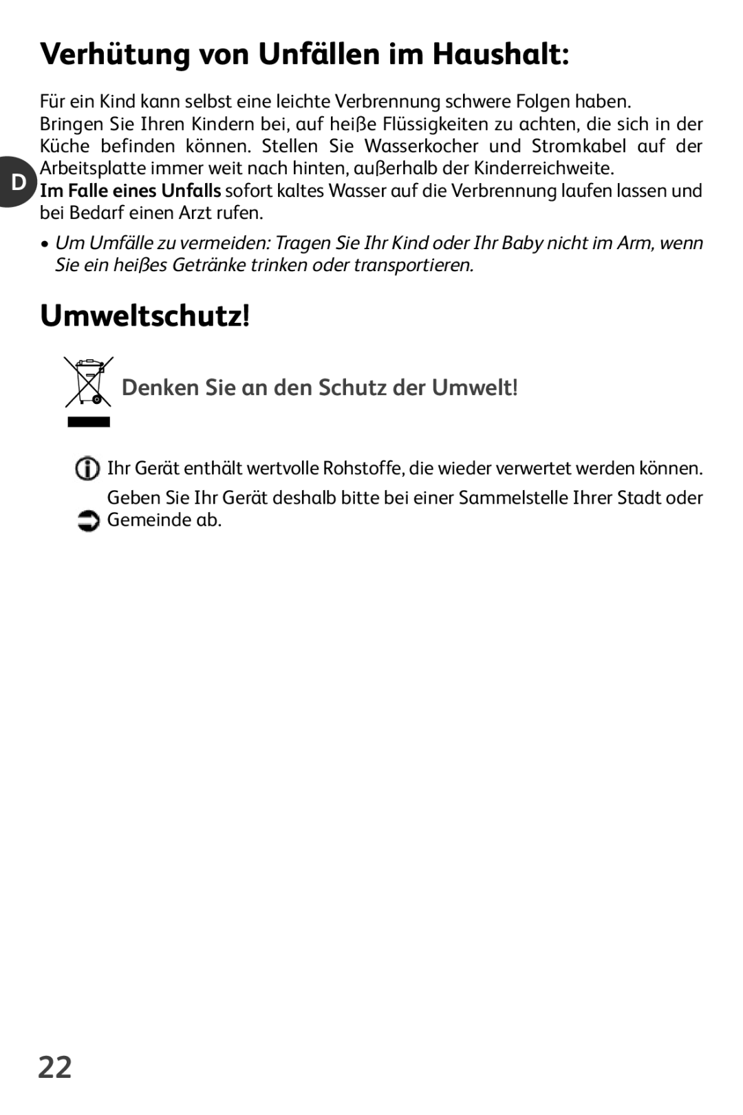 Tefal KO102140, KO102110, KO1021KR Verhütung von Unfällen im Haushalt, Umweltschutz, Denken Sie an den Schutz der Umwelt 