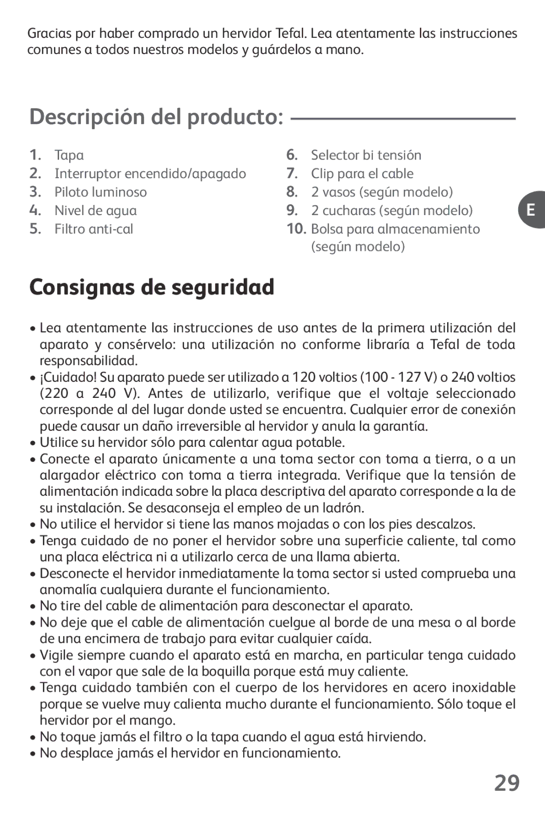 Tefal KO1021KR manual Descripción del producto, Consignas de seguridad, Utilice su hervidor sólo para calentar agua potable 