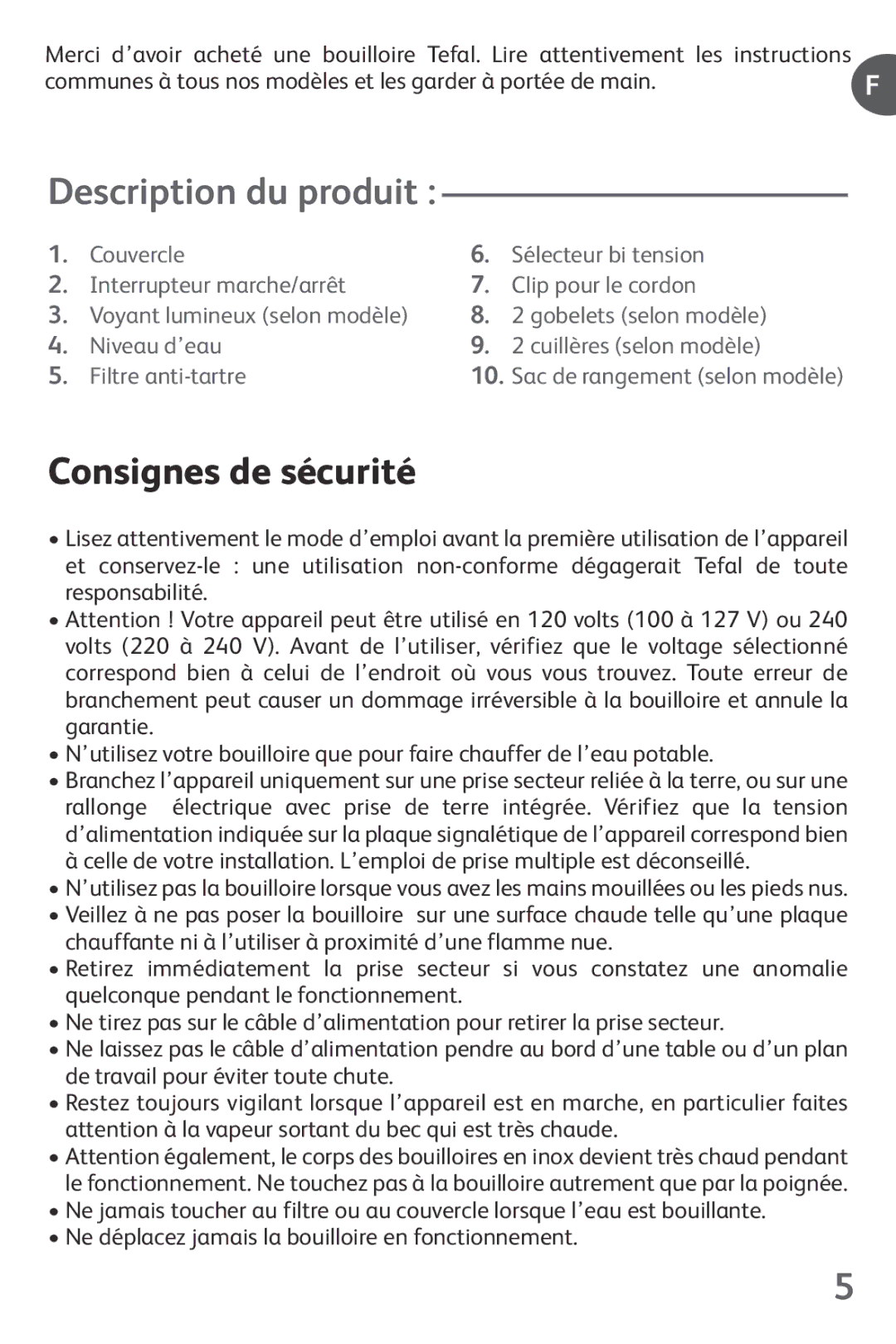 Tefal KO1021JP Description du produit, Consignes de sécurité, Communes à tous nos modèles et les garder à portée de main 