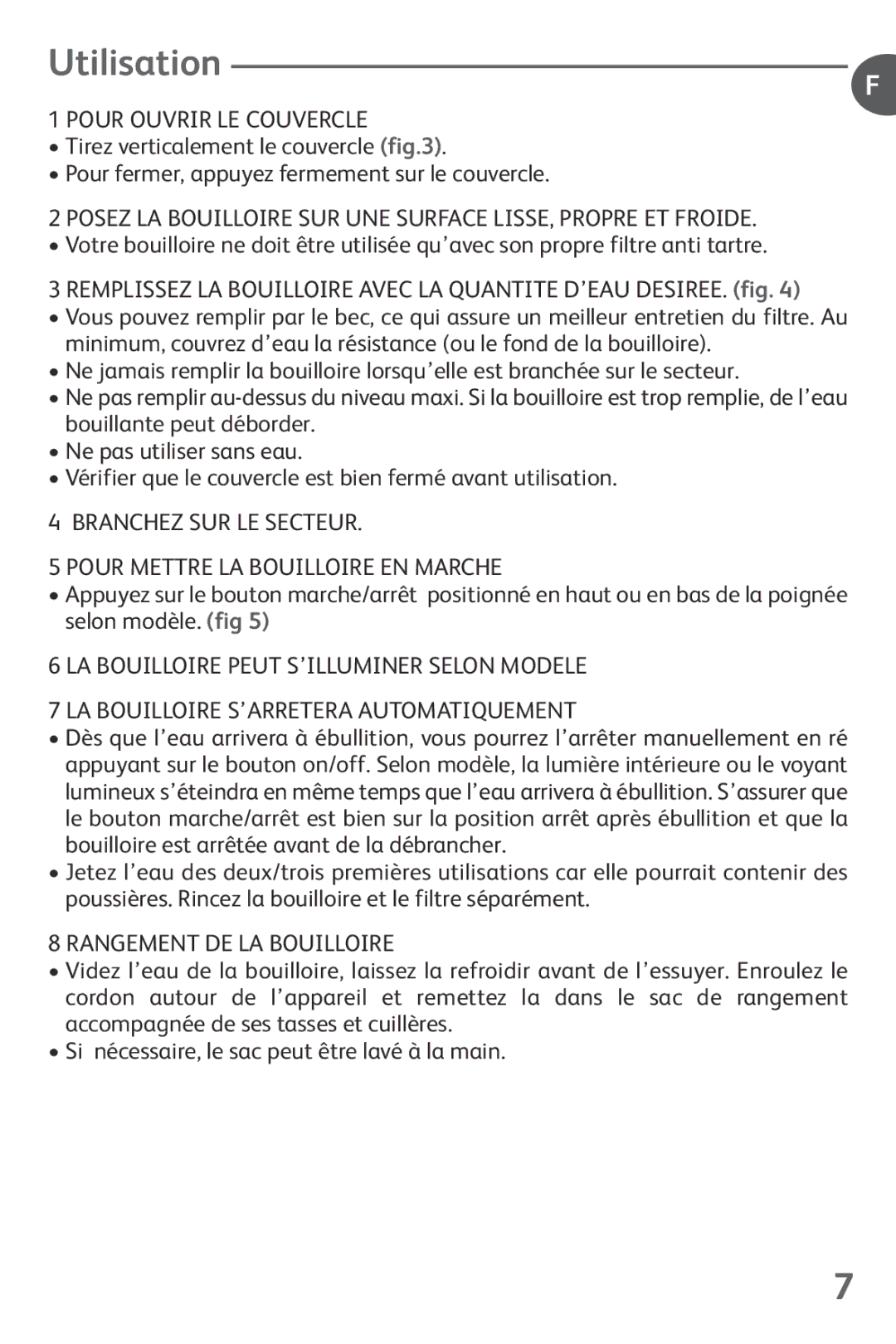 Tefal KO102140 manual Utilisation, Pour Ouvrir LE Couvercle, Branchez SUR LE Secteur Pour Mettre LA Bouilloire EN Marche 