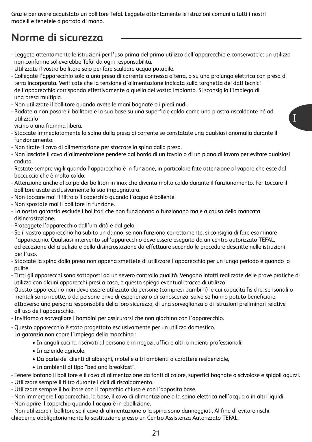 Tefal KO299110, KO299173, KO299131, KO299130, KO29913E, KO299170, KO299140, KO2991JP, KO299172, KO299160 manual Norme di sicurezza 