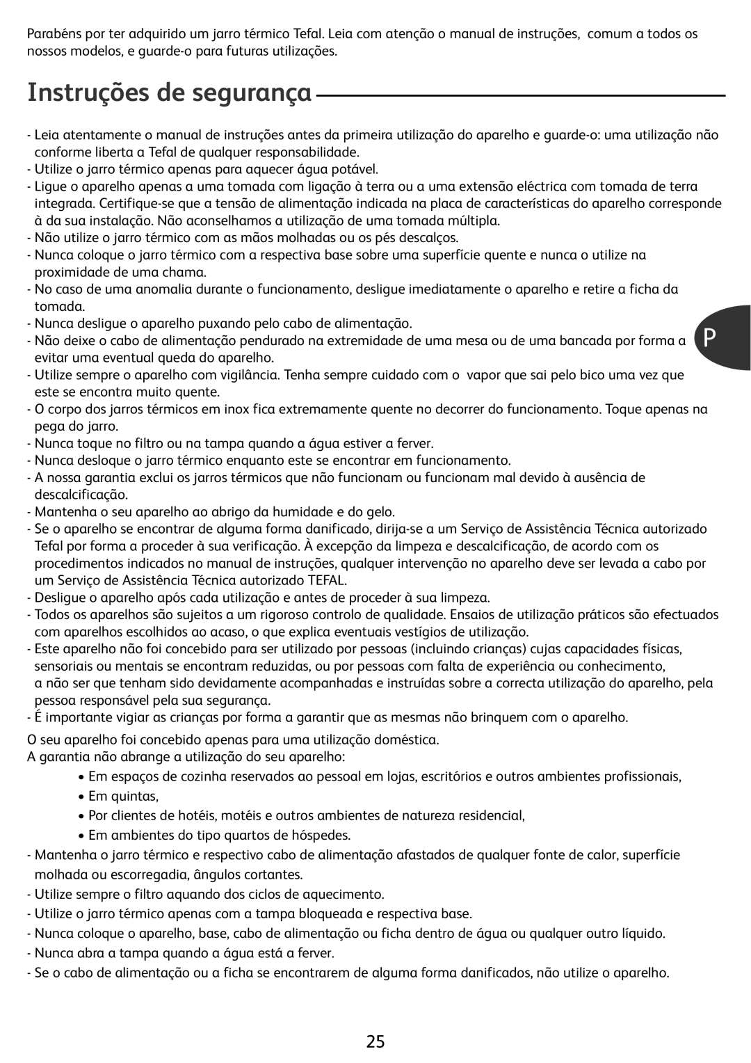 Tefal KO29913E, KO299173, KO299131, KO299130, KO299170, KO299140, KO2991JP, KO299172, KO299160, KO299171 Instruções de segurança 