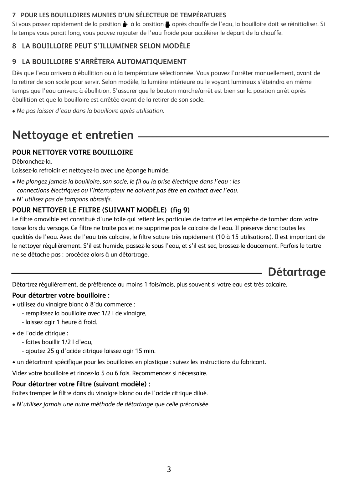 Tefal KO299140, KO299173, KO299131, KO299130, KO29913E Nettoyage et entretien, Détartrage, Pour Nettoyer Votre Bouilloire 