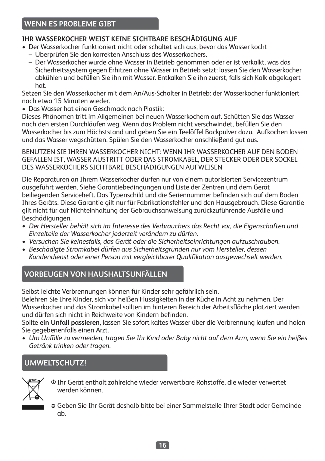 Tefal KO299851, KO299815, KO299840, KO299850, KO299830 Wenn ES Probleme Gibt, Vorbeugen VON Haushaltsunfällen, Umweltschutz 