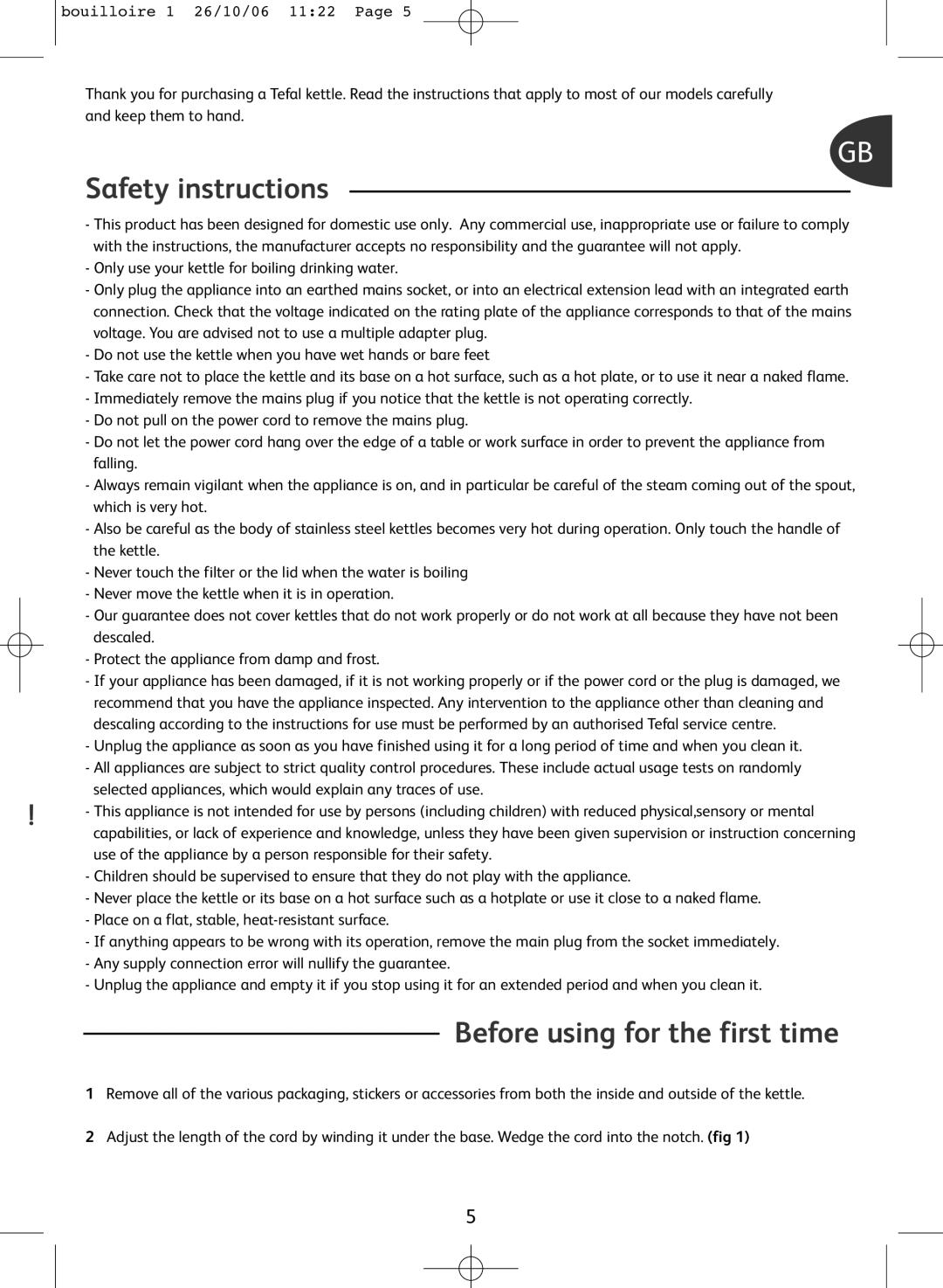 Tefal KO300040, KO300021, KO300030, KO300041 manual Safety instructions, Before using for the first time 