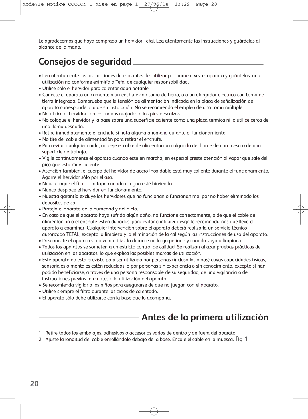 Tefal KO304131, KO3041KR manual Consejos de seguridad, Antes de la primera utilización 