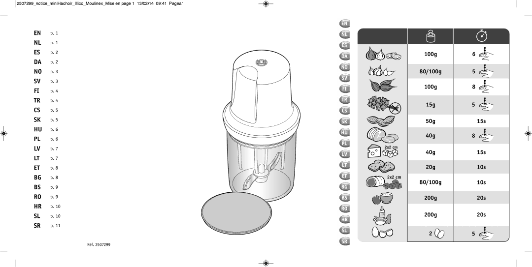 Tefal MB300138 manual 100g 80/100g 15g 50g 40g 20g 200g 15s 10s 20s 