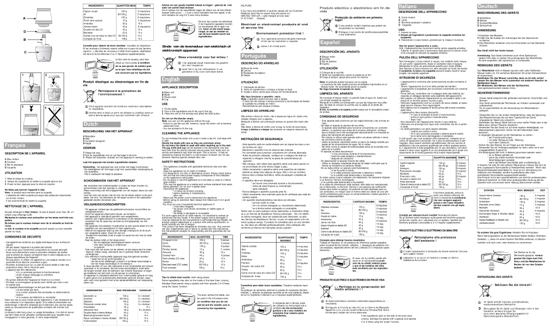 Tefal MB400191 manual Français, Dutch, Português, Español, Italiano, Deutsch 