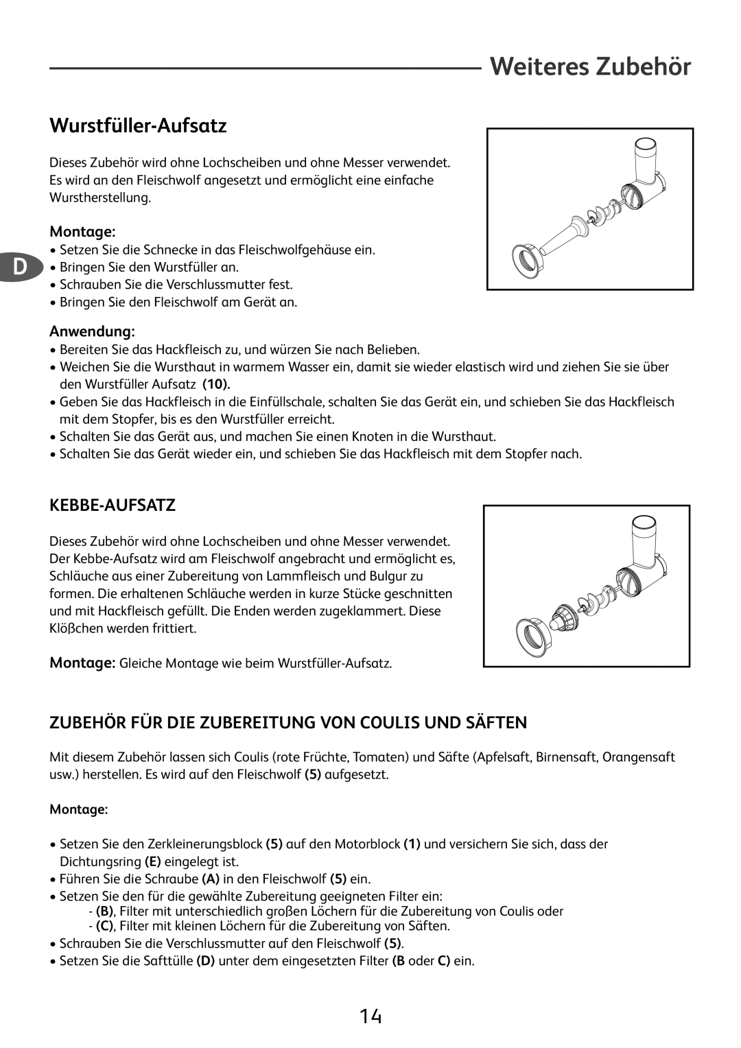 Tefal ME701188 Weiteres Zubehör, Wurstfüller-Aufsatz, Kebbe-Aufsatz, Zubehör FÜR DIE Zubereitung VON Coulis UND Säften 