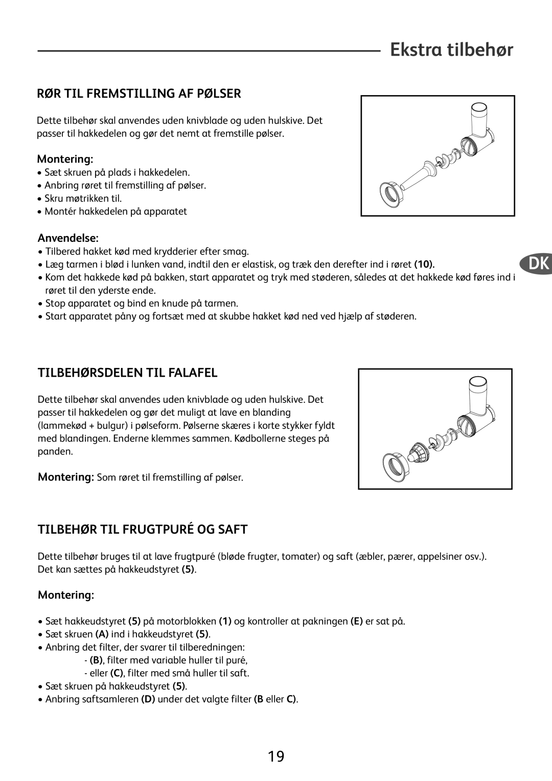 Tefal ME701188 Ekstra tilbehør, RØR TIL Fremstilling AF Pølser, Tilbehørsdelen TIL Falafel, Tilbehør TIL Frugtpuré OG Saft 