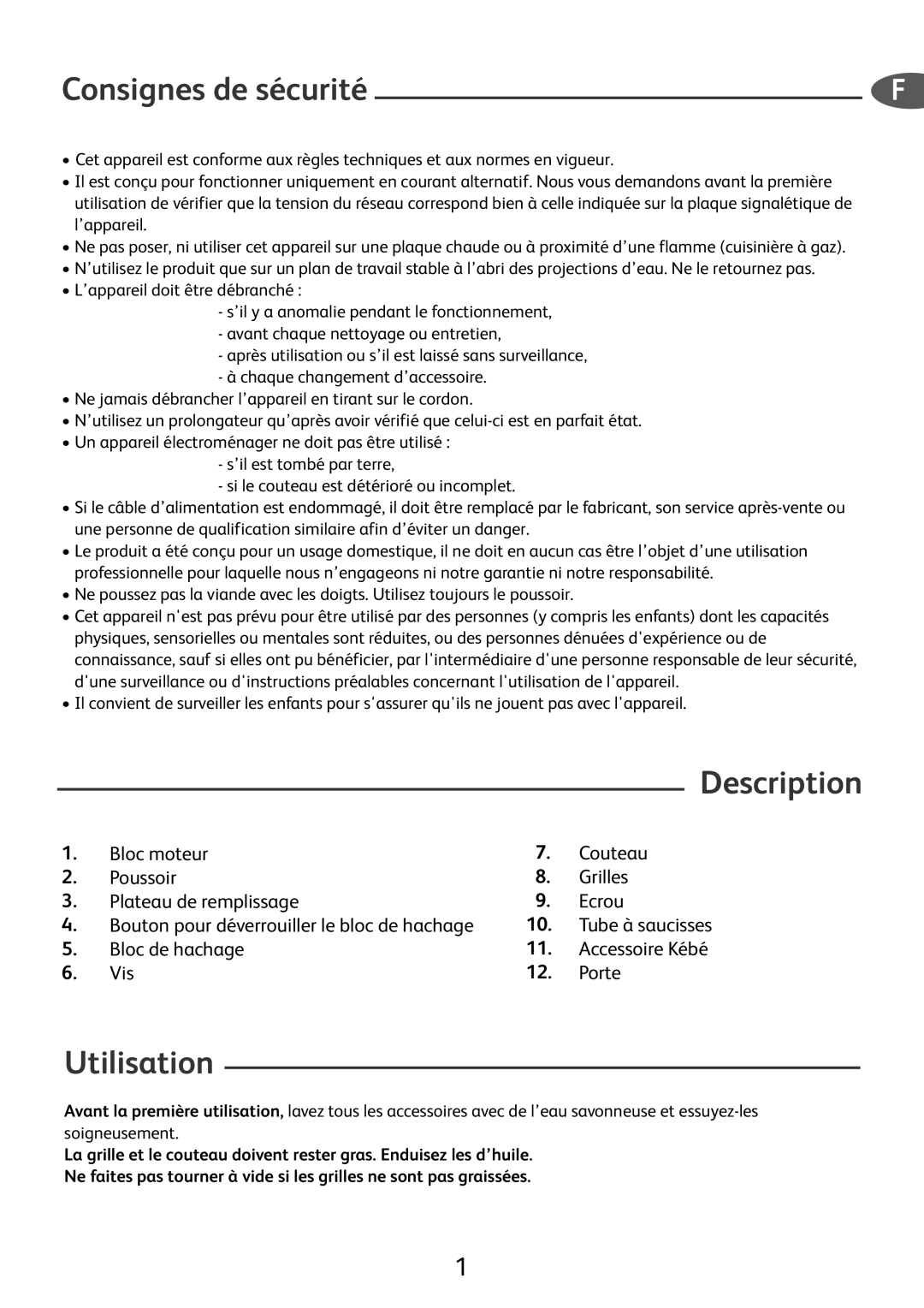 Tefal ME701188 manual Description, Utilisation 