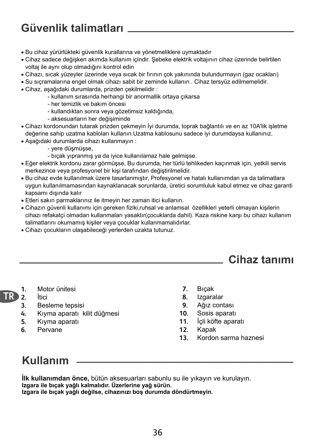 Tefal ME701188 manual Güvenlik talimatları, Cihaz tanımı, Kullanım 