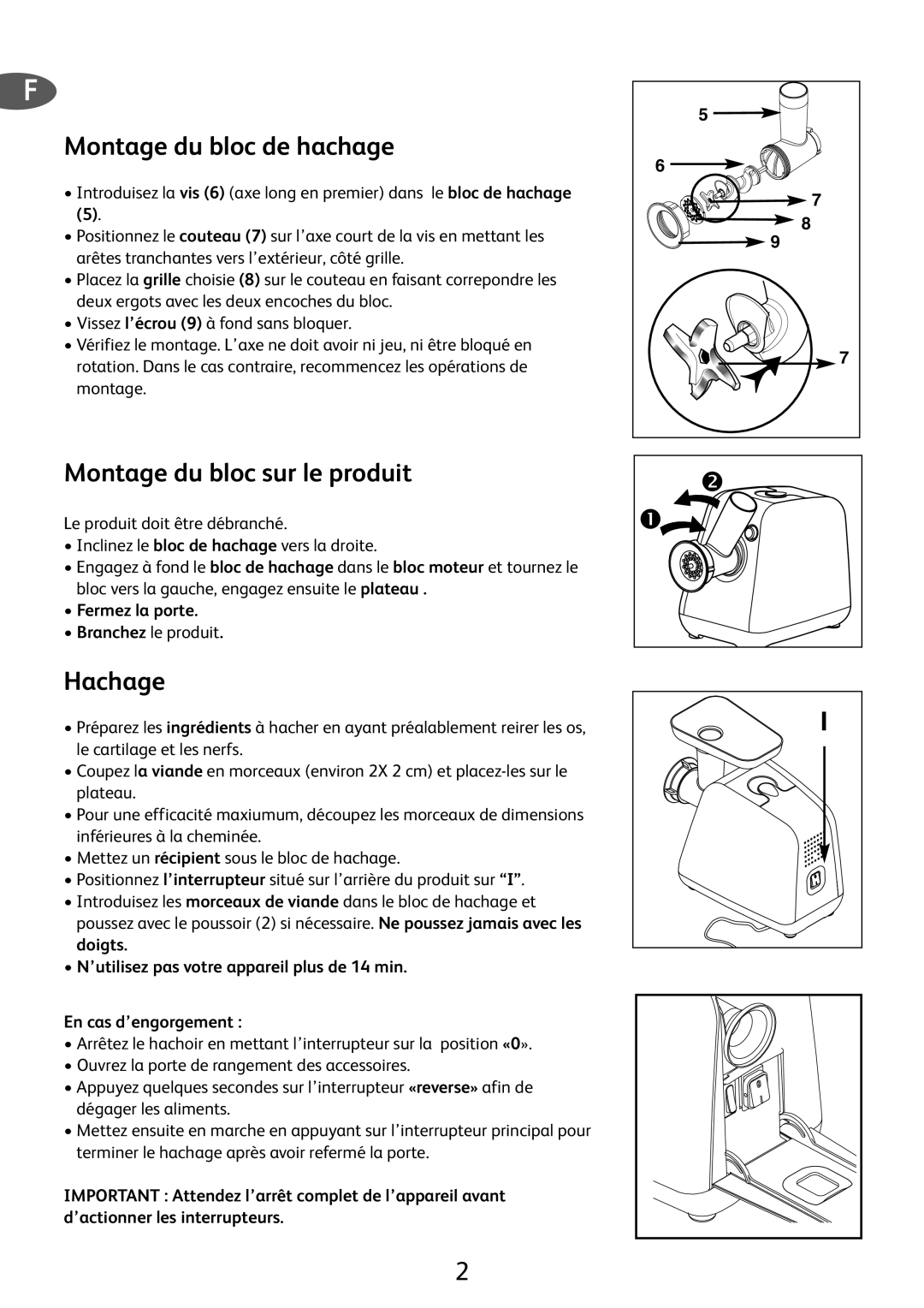 Tefal ME701188 Montage du bloc de hachage, Montage du bloc sur le produit, Hachage, Fermez la porte Branchez le produit 