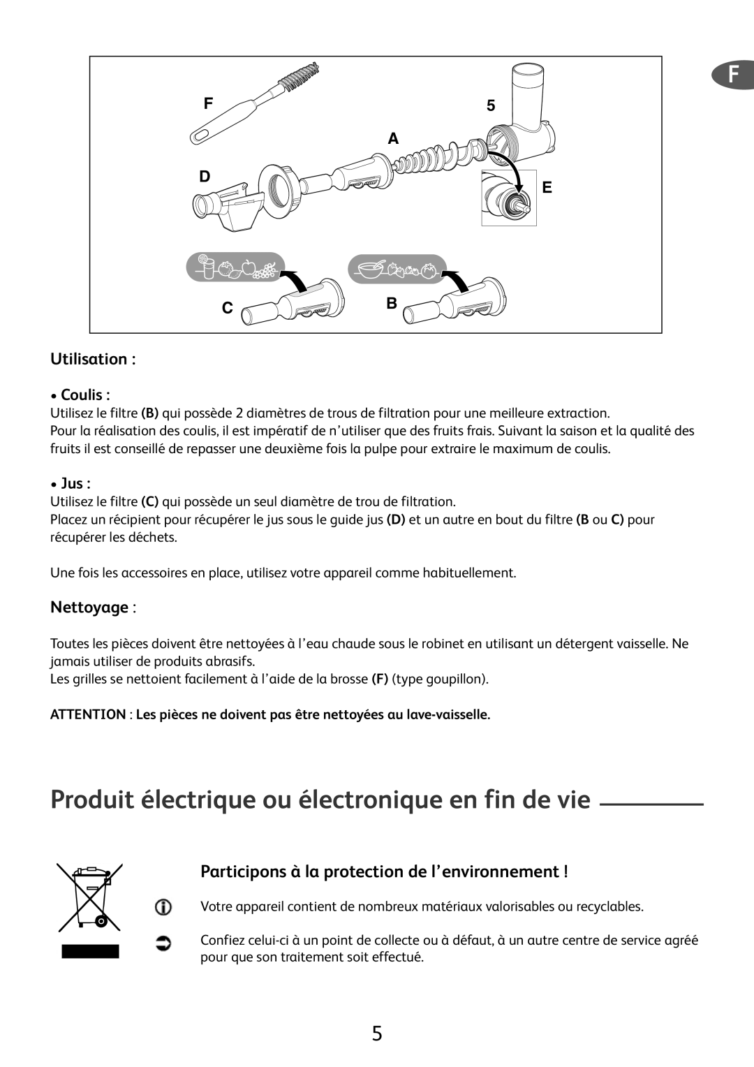 Tefal ME701188 Produit électrique ou électronique en fin de vie, Participons à la protection de l’environnement, Coulis 