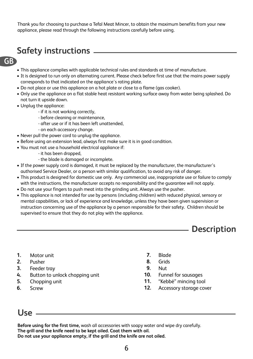 Tefal ME701188 manual Safety instructions, Use 