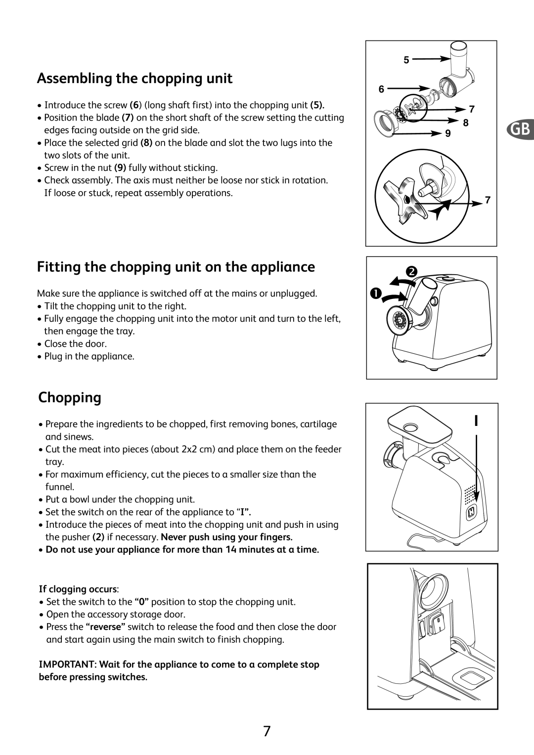 Tefal ME701188 manual Assembling the chopping unit, Fitting the chopping unit on the appliance, Chopping 