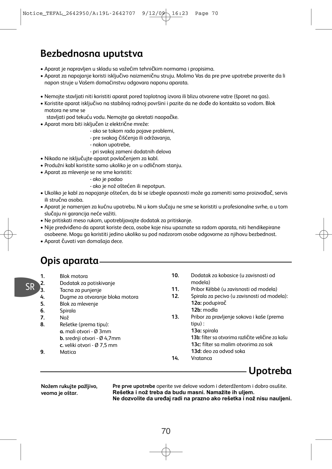 Tefal ME71083E, ME710850 manual Bezbednosna uputstva 