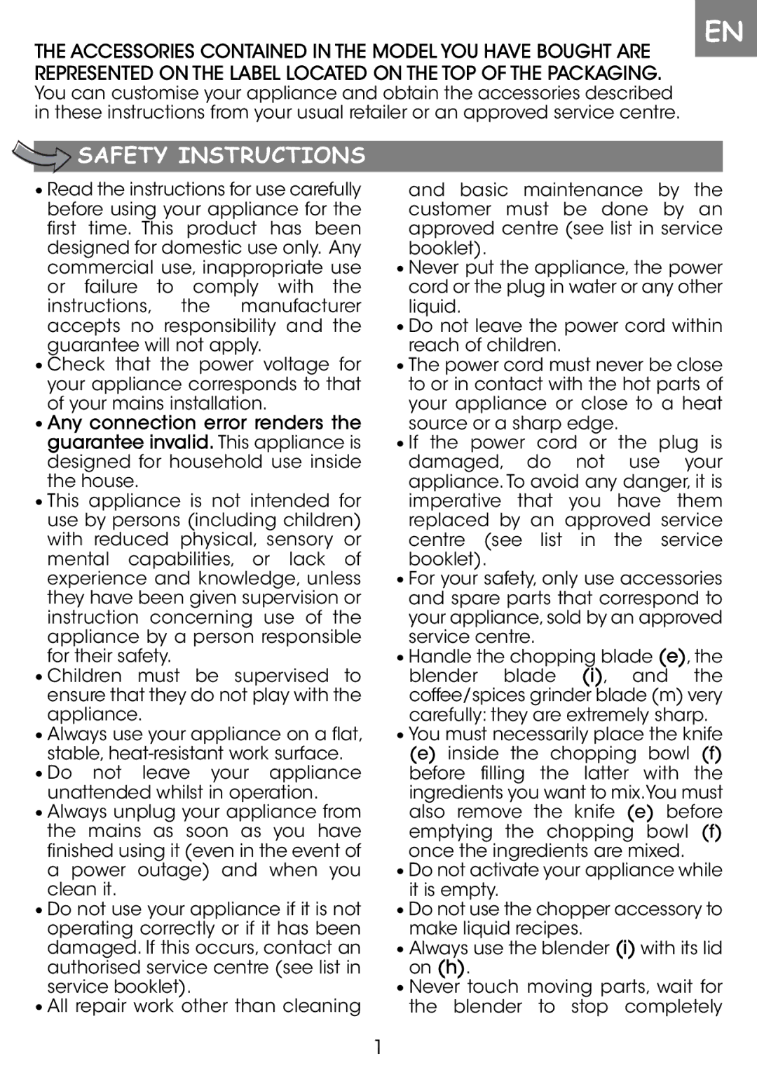 Tefal MF805GTH, MF805G65 manual Safety Instructions 