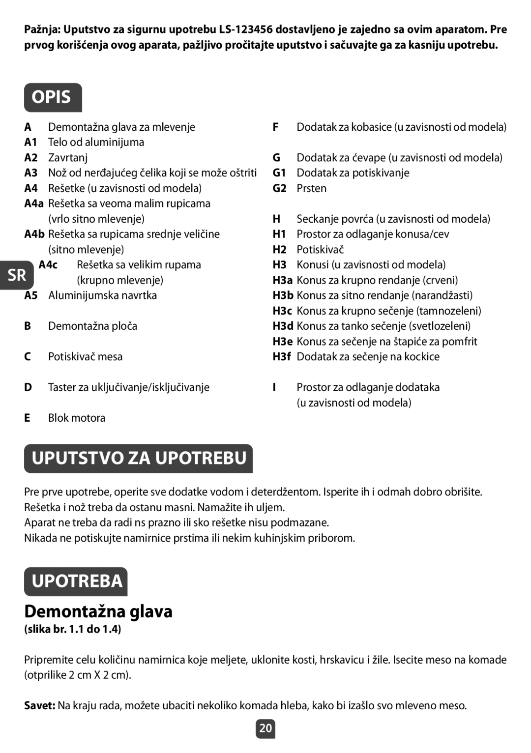 Tefal NE210138 manual Uputstvo ZA Upotrebu, Demontažna glava 