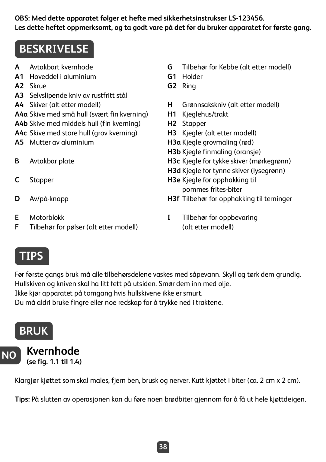 Tefal NE210138 manual Tips, Bruk, No Kvernhode, Se .1 til 