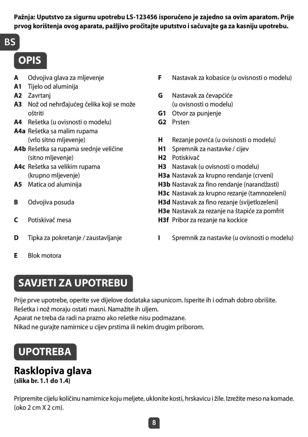 Tefal NE210138 manual Opis, Savjeti ZA Upotrebu, Upotreba, Rasklopiva glava 