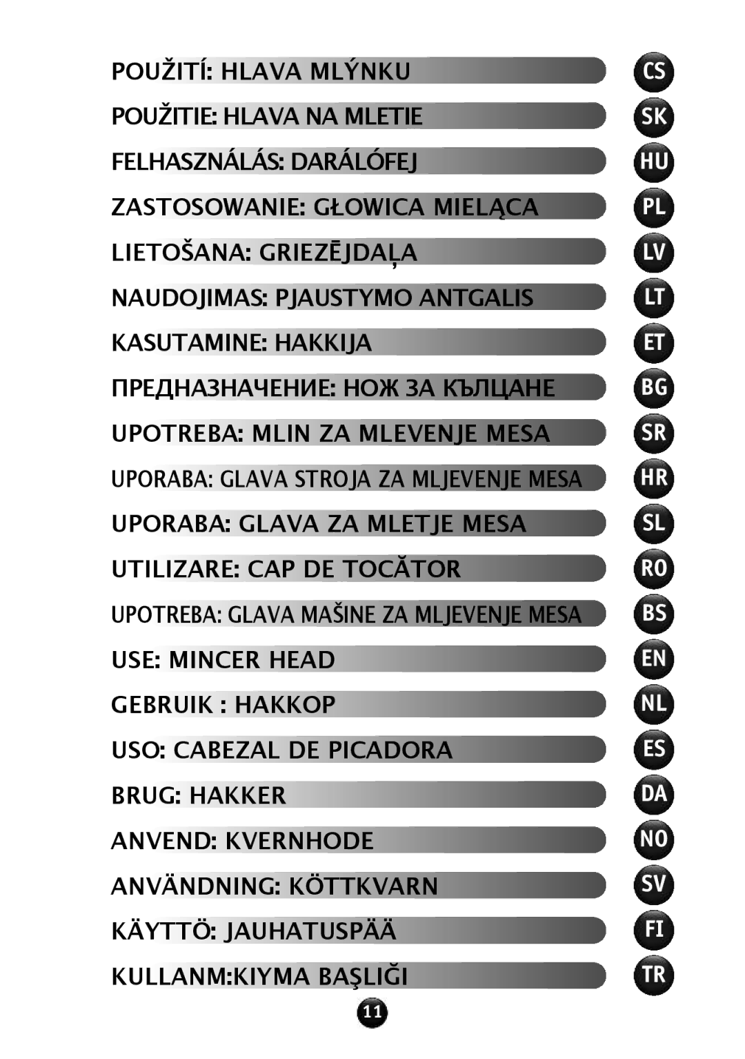 Tefal NE608138 manual Uporaba Glava ZA Mletje Mesa Utilizare CAP DE Tocător 