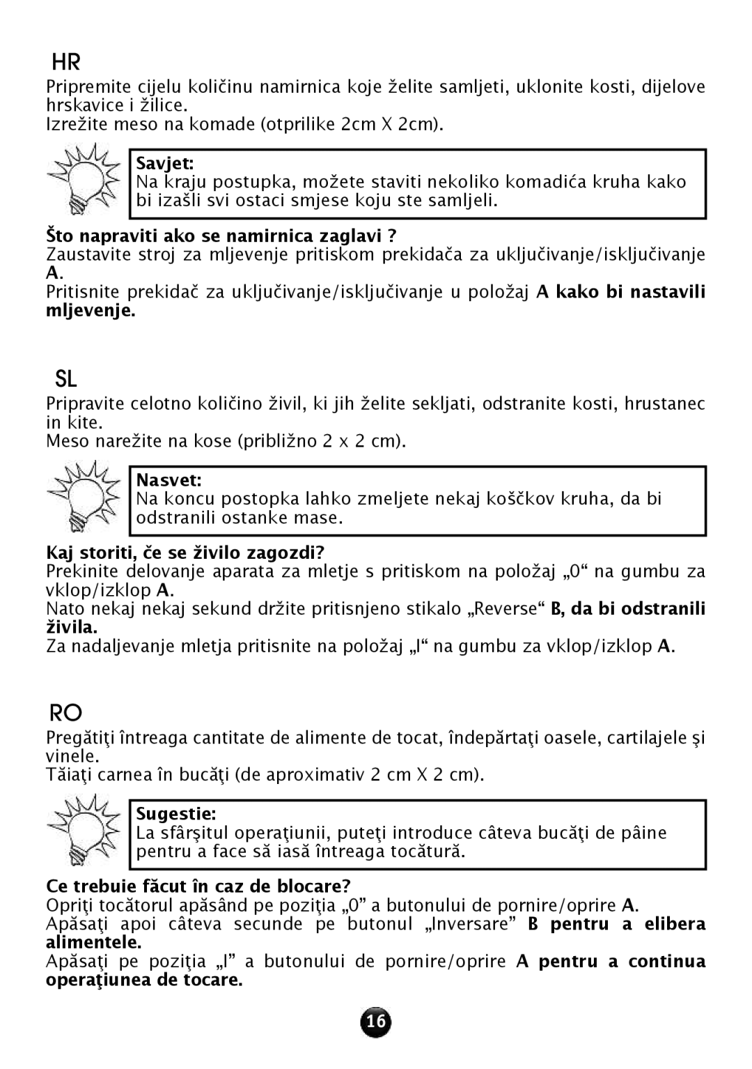 Tefal NE608138 Savjet, Što napraviti ako se namirnica zaglavi ?, Nasvet, Kaj storiti, če se živilo zagozdi?, Sugestie 