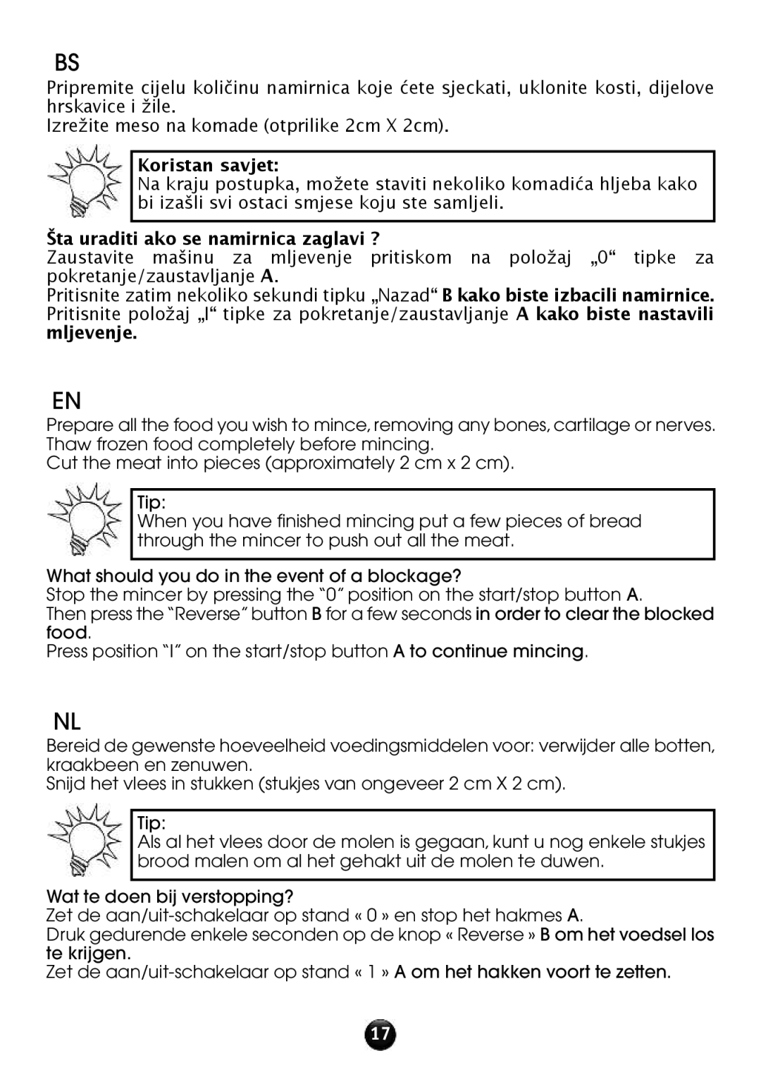 Tefal NE608138 manual Koristan savjet, Šta uraditi ako se namirnica zaglavi ? 