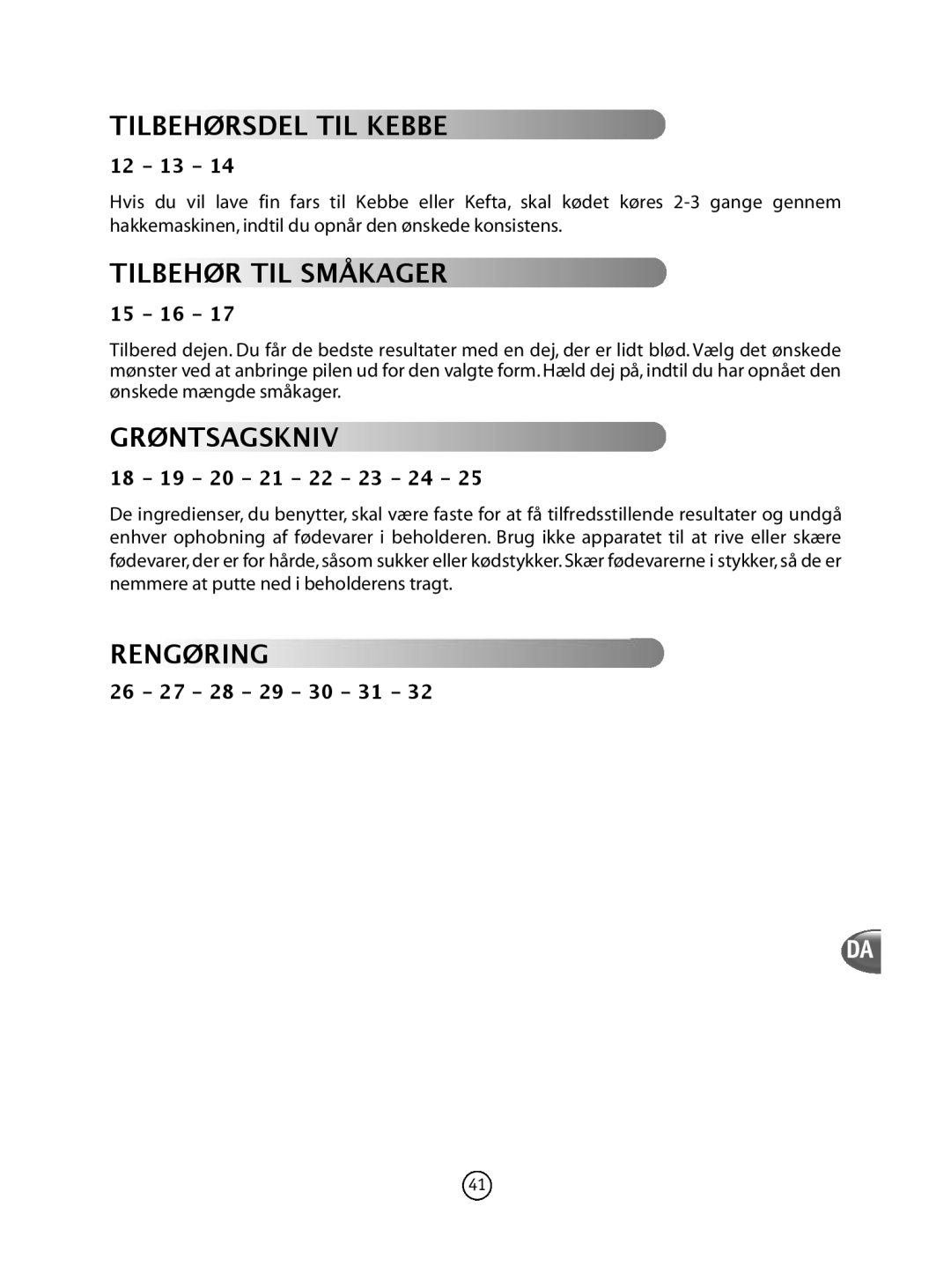 Tefal NE610138 manual TilbehØRsDel Til kebbe, TilbehØR Til småkageR, GRØnTsagskniv, RengØRing 