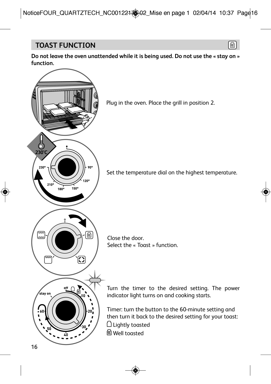 Tefal OF170870 manual Toast Function 