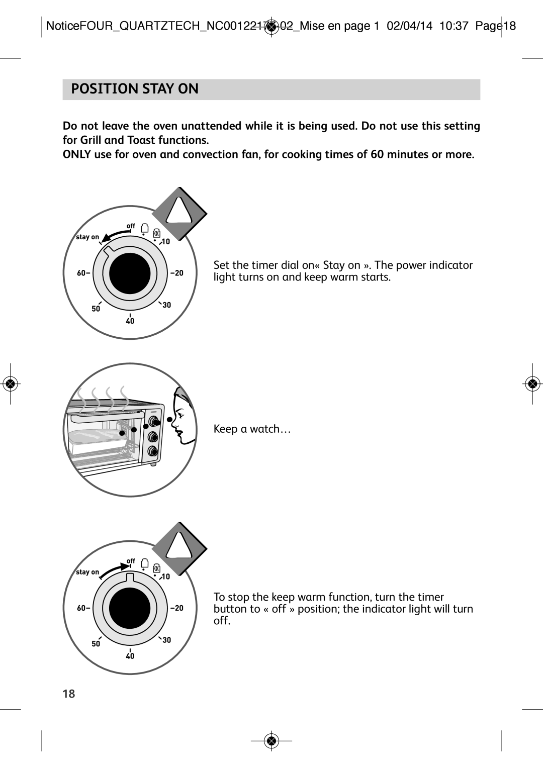 Tefal OF170870 manual Position Stay on 