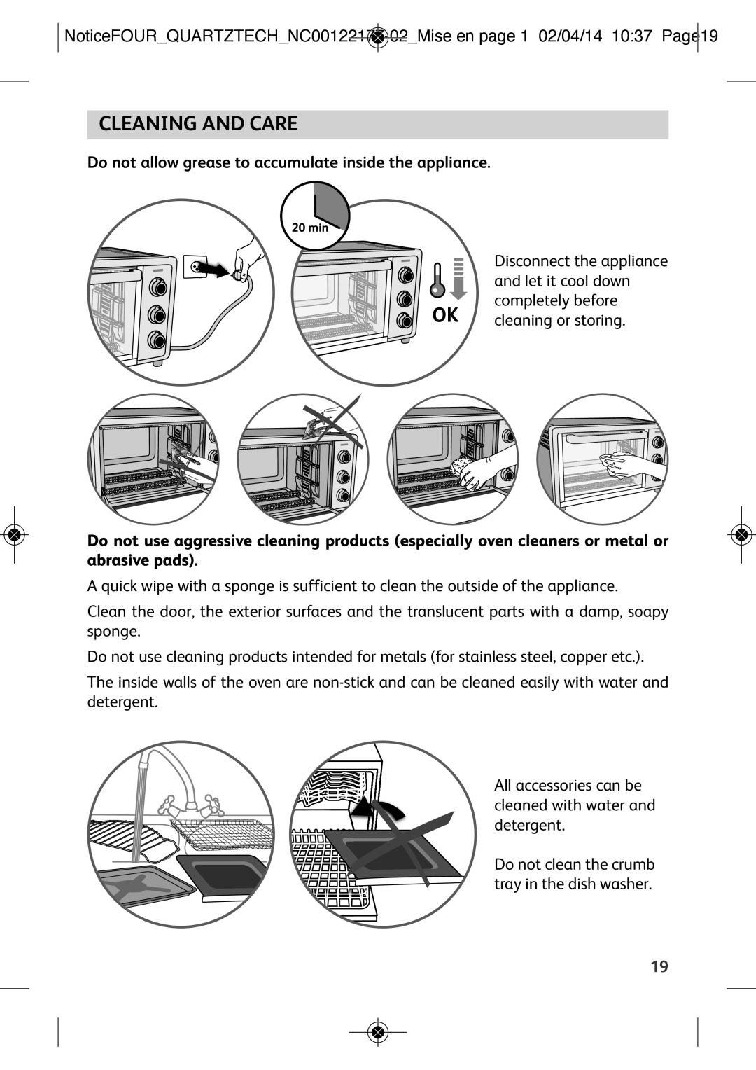 Tefal OF170870 manual Cleaning and Care 