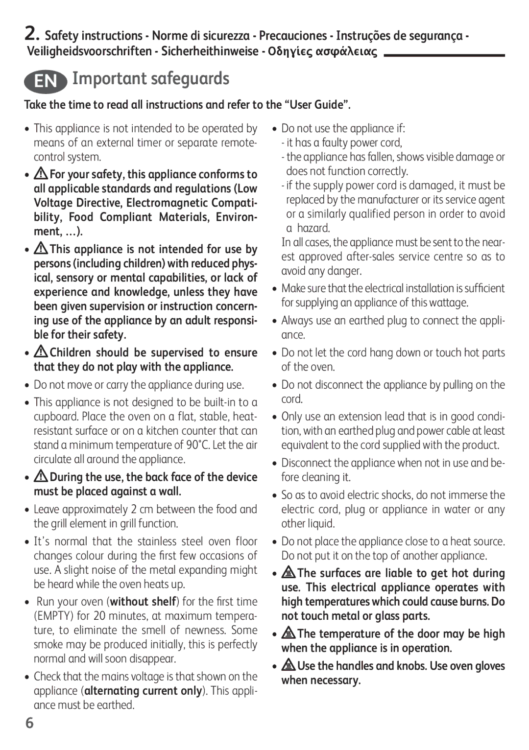 Tefal OF245830 manual EN Important safeguards 