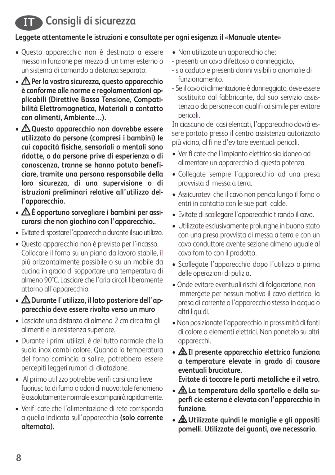 Tefal OF245830 manual IT Consigli di sicurezza 