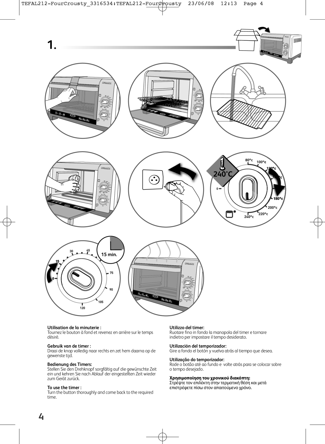 Tefal OV326072, OV326071 manual Bedienung des Timers, Gire a fondo el botón y vuelva atrás al tiempo que desea 