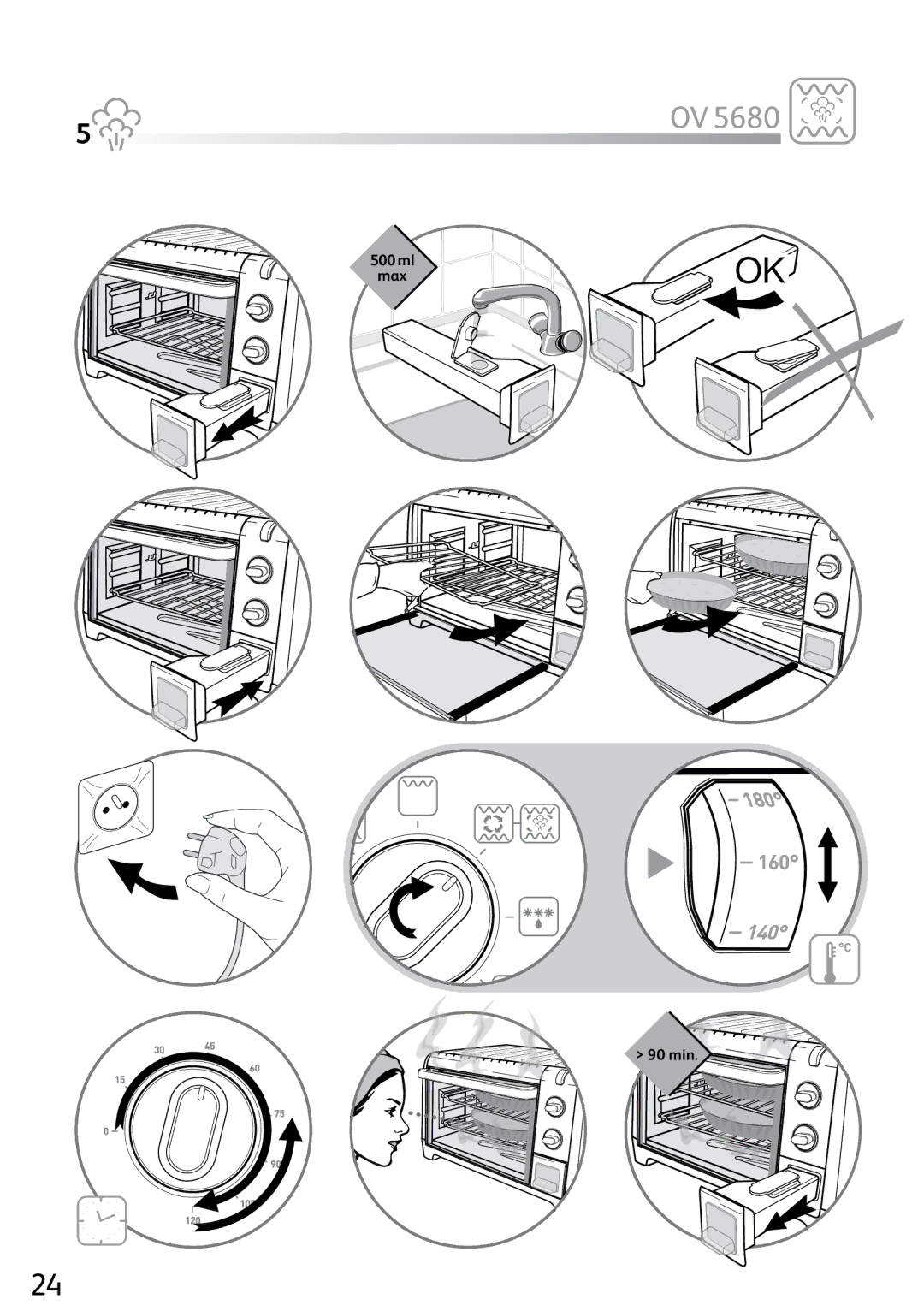 Tefal OV527070, OV527031 manual ml Max 90 min 